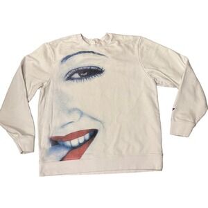 GUESS PLEASURES Drew Barrymore 1993 White Lips portrait crew Sweatshirt Sz Large